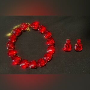 Elegant Red Gemstone Necklace and Earring Set